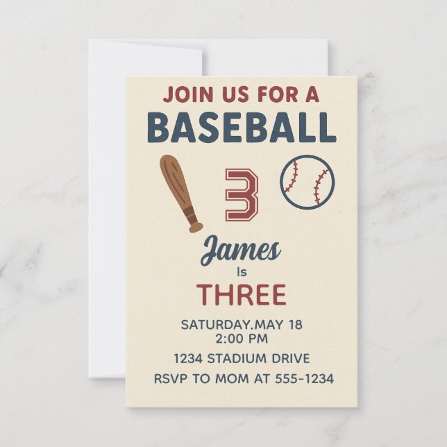 Invitation Garçons 3ème anniversaire Sports Baseball Party (Devant)