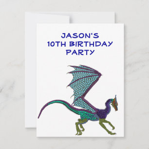 Invitation Garçons Anniversaire Couleur Perles Dragon Blanc