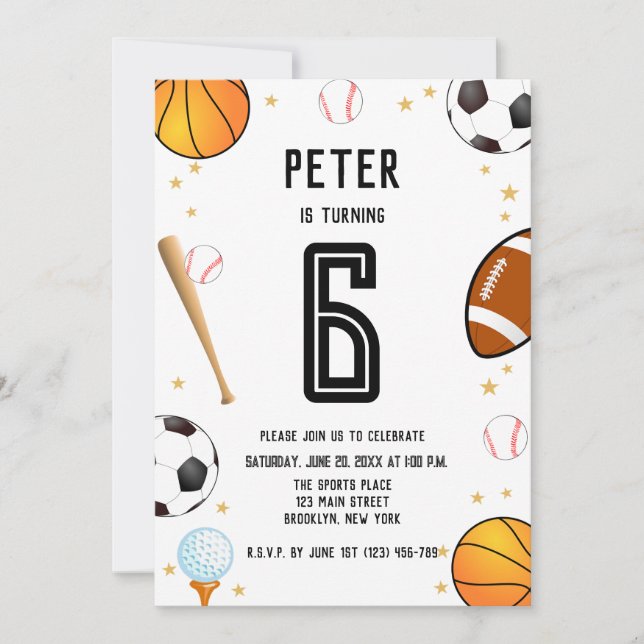 Invitation Garçons Anniversaire de enfant sportif moderne (Devant)