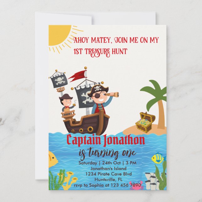 Invitation Garçons Anniversaire Personnalisable Pirate Party (Devant)