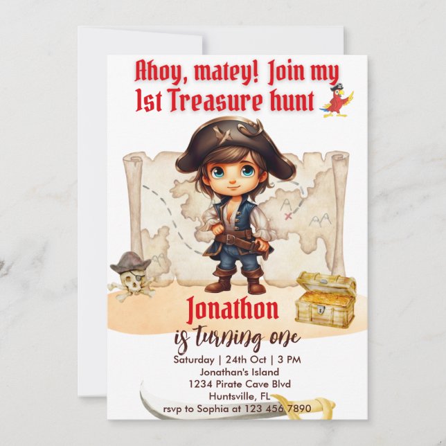 Invitation Garçons Anniversaire Personnalisable Pirate Party (Devant)