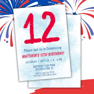 Invitation Garçons Aquarelle Enfants Bleu 12e anniversaire