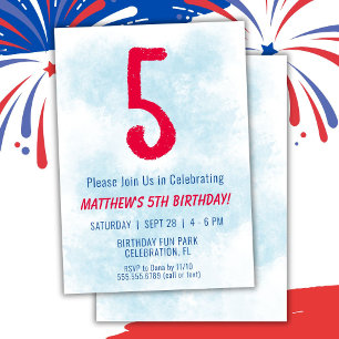 Invitation Garçons Aquarelle Enfants Bleu 5e anniversaire