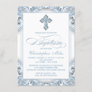 Invitation Garçons Argent Bleu Baptême
