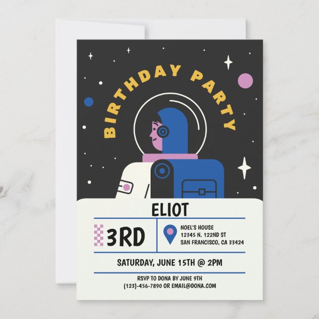 Invitation Garçons Astronaut moderne Anniversaire de enfant n (Devant)