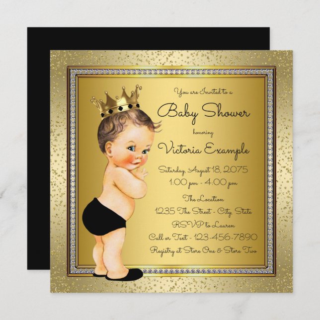Invitation Garçons Baby shower Black Gold (Devant / Derrière)