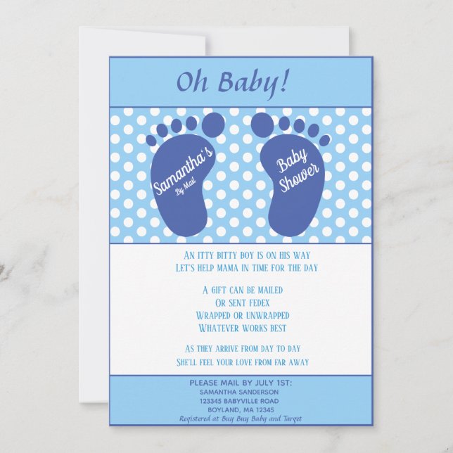 Invitation Garçons Baby shower longue distance bébé pied impr (Devant)