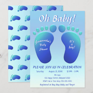 Invitation Garçons Baby shower pieds bébé Baby shower bleu Om