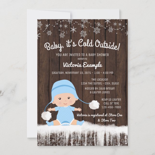 Invitation Garçons Bébé son Baby shower d'hiver froid à l'ext (Devant)