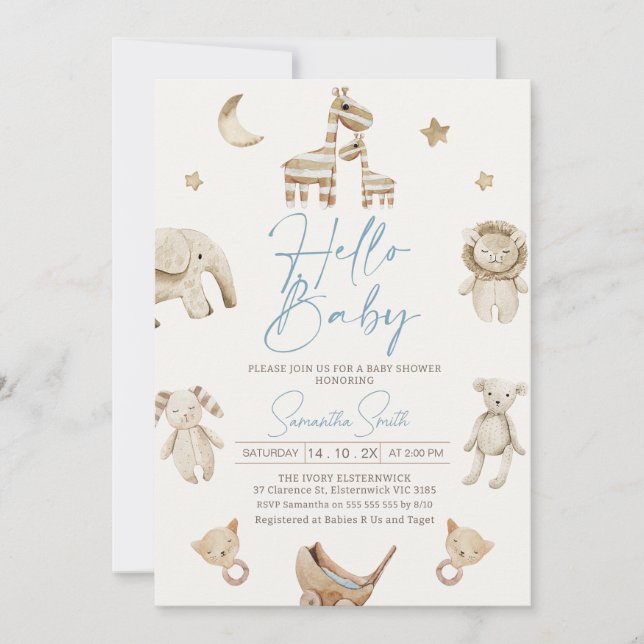 Invitation Garçons Beige Stuffé Animaux Baby shower Invitatio (Devant)
