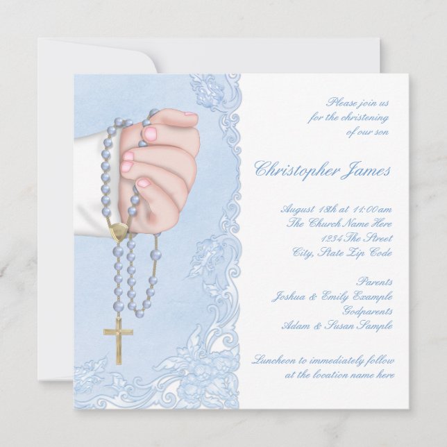 Invitation Garçons Bleu Rosary Christening (Devant)