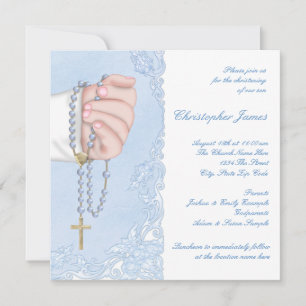 Invitation Garçons Bleu Rosary Christening