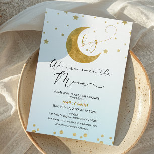 Invitation Garçons Blue Gold Nous Sommes Au-Dessus Du Baby sh