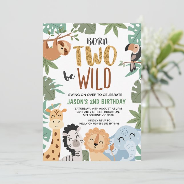 Invitation Garçons Brown Green Born To Be Wild 2e anniversair (Debout devant)