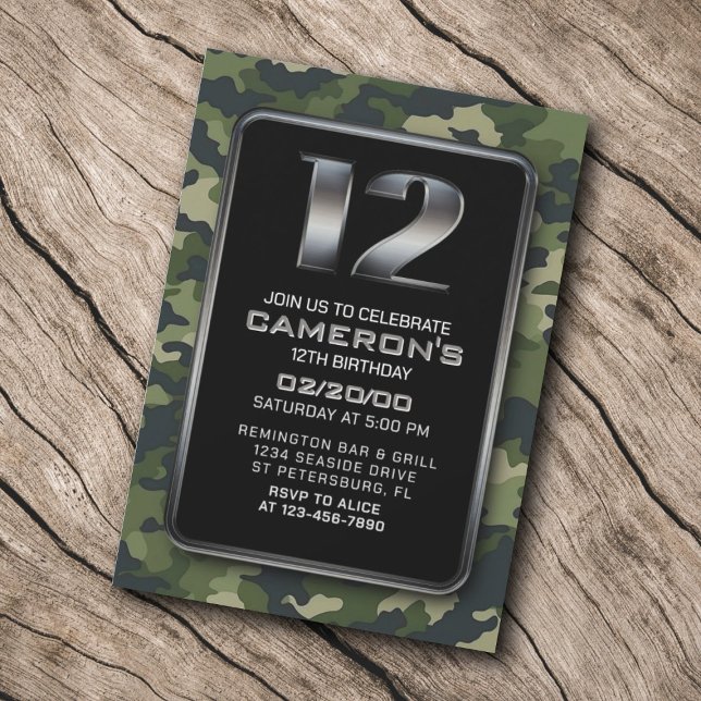 Invitation Garçons Chasse Armée 12e anniversaire (Créateur téléchargé)