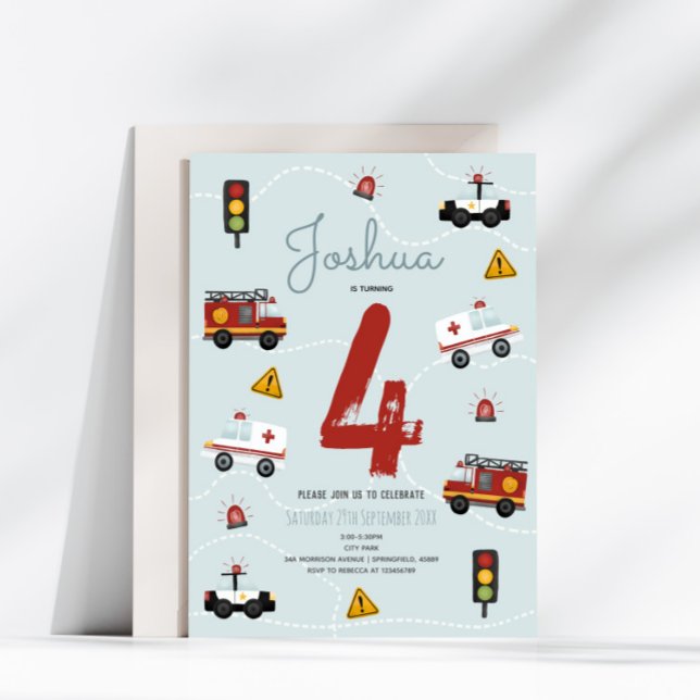 Invitation Garçons Cute Blue Police Voyage d'urgence Annivers (Créateur téléchargé)