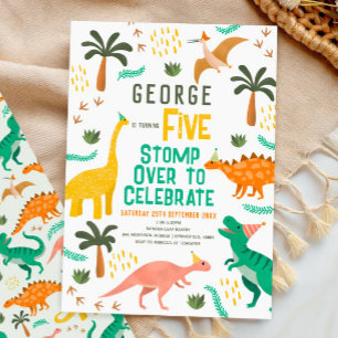 Invitation Garçons Cute Jungle Dinosaure Enfants 5ème Anniver
