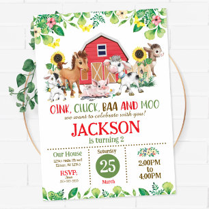 Invitation Garçons des Animaux de la Ferme Fête dans la Cour 