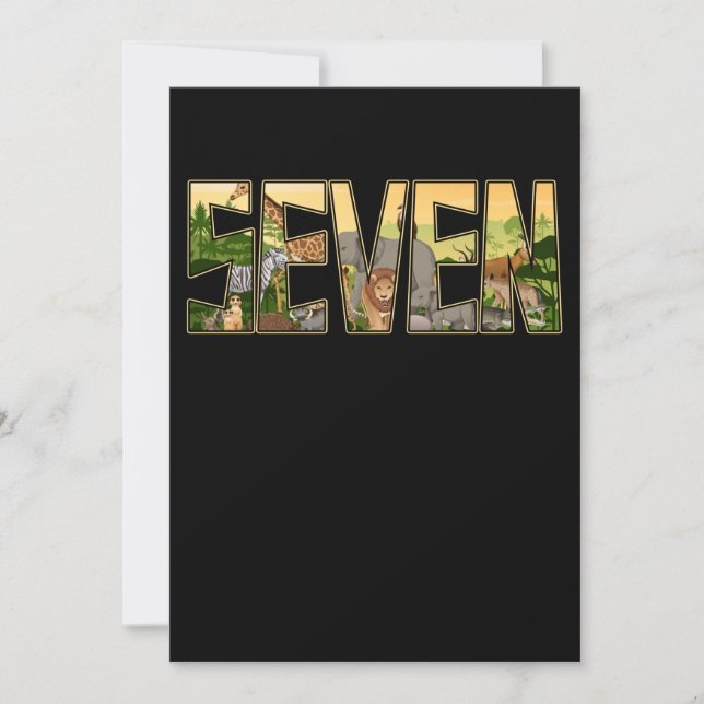 Invitation Garçons Filles Anniversaire Jungle Zoo Animal 7 An (Devant)