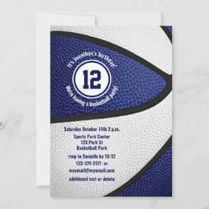 Invitation garçons filles bleu blanc basket fête d'anniversai