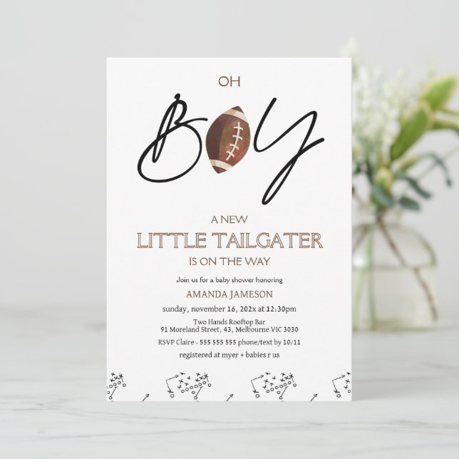 Invitation Garçons Jeu Brown et Baby shower de football (Debout devant)