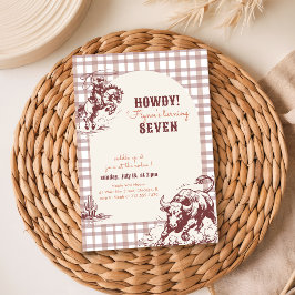 Invitation Garçons Marron Carreaux Cow-boy Rodéo 7ème Anniver