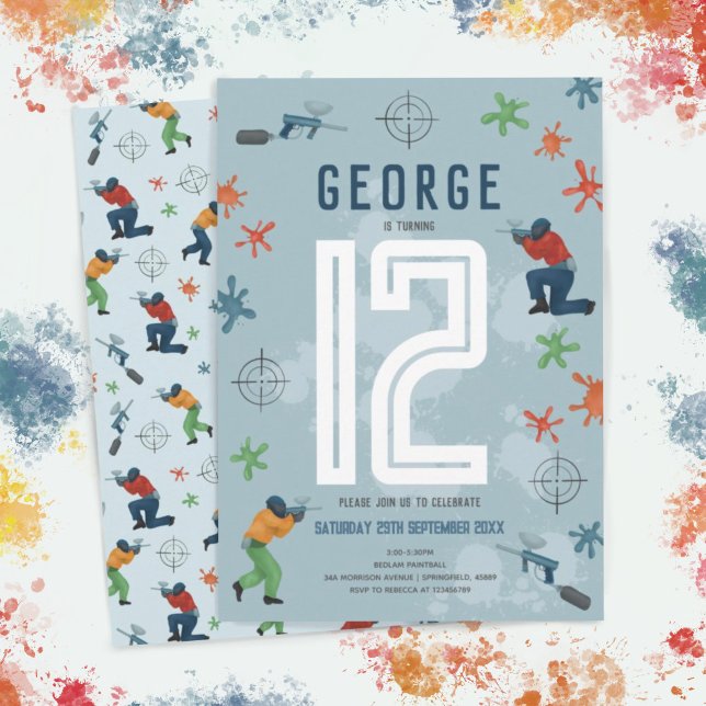 Invitation Garçons Moderne Blue Paintball Anniversaire de enf (Créateur téléchargé)