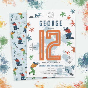 Invitation Garçons Moderne Paintball Splatter Party Anniversa