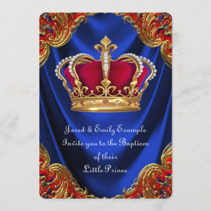 Invitation Garçons Prince héritier Baptême Royal Blue Satin