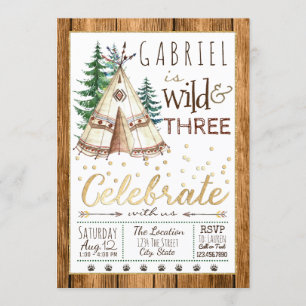 Invitation Garçons sauvages et trois tribus TeePee Troisième 