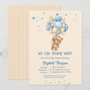 Invitation Garçons Teddy Bear Balloons Bearly Wait Baby showe
