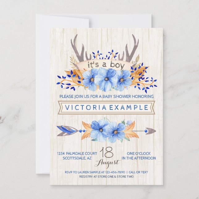 Invitation Garçons Tribal Antler Automne Baby Shower Invitati (Devant)