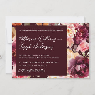 Invitation Garden Burgundy Script calligraphie Détails Mariag