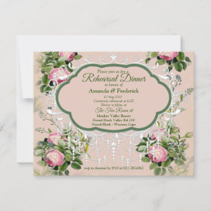 Invitation Garden Green - Soft Pink Roses Répétition dîner