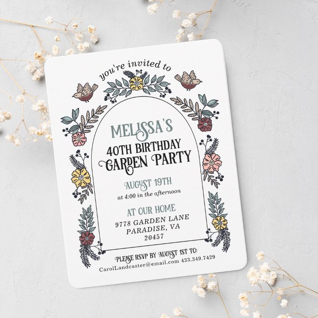 Invitation Garden Party 40e anniversaire (Pretty floral arch garden party birthday invitation.)