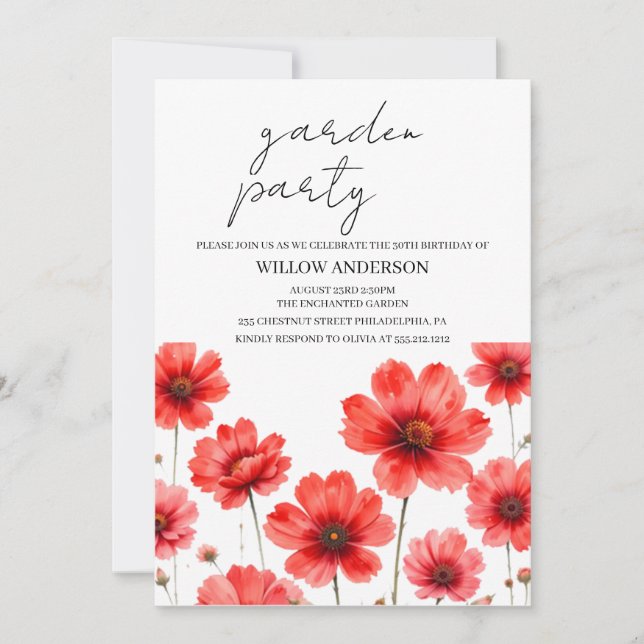 Invitation Garden Party, Fleur sauvage Birthday Party Invitat (Devant)