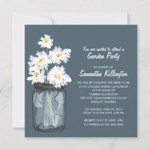 Invitation Garden Party Mason Jar & White Daisies