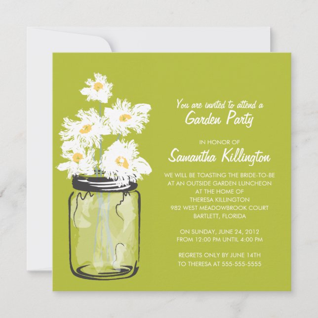 Invitation Garden Party Mason Jar & White Daisies (Devant)