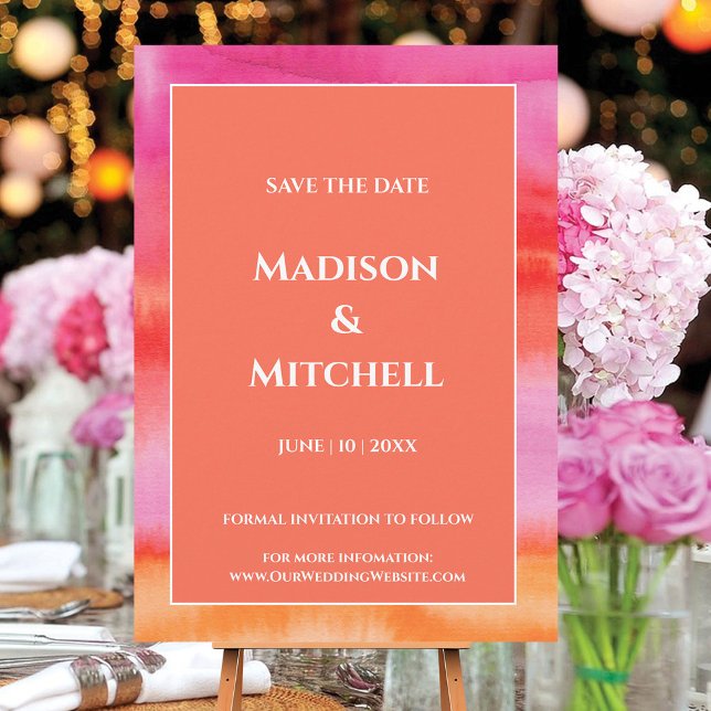 Invitation Garden Sunrise Pink Orange Aquarelle Mariage (Créateur téléchargé)