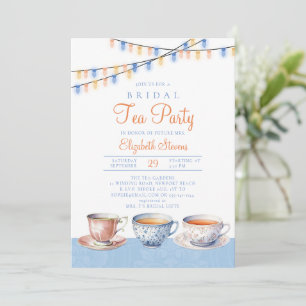 Invitation Garden Tea Party Blue Peach Lights Fête des mariée