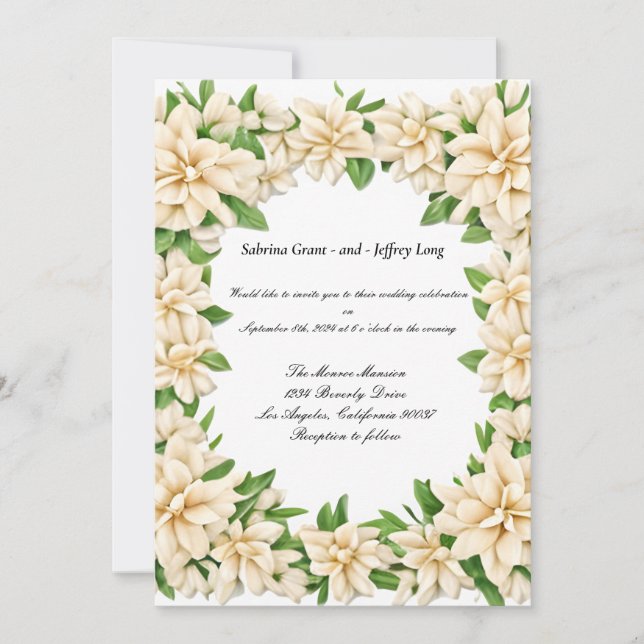 Invitation Gardenia blanc Mariage de fleurs (Devant)
