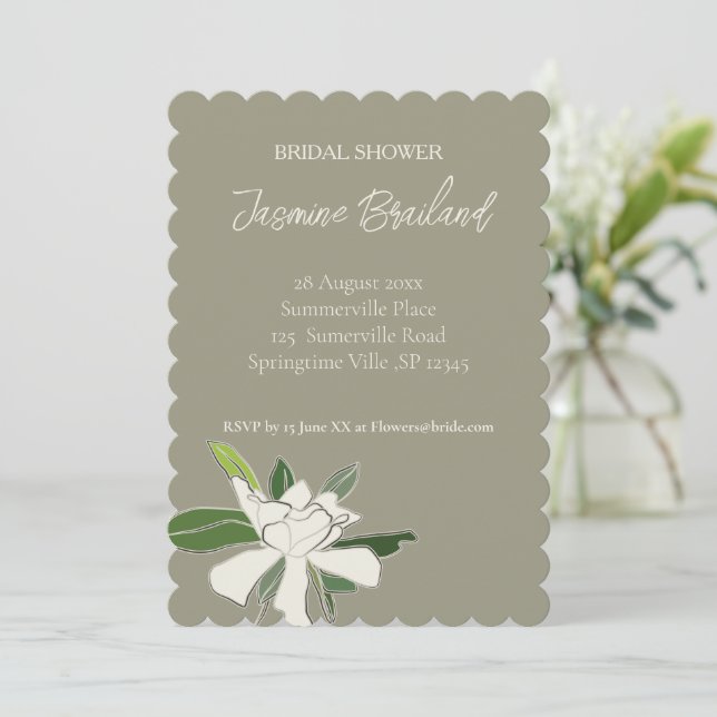 Invitation Gardenia Florale Blanche Simple Fête des mariées J (Debout devant)