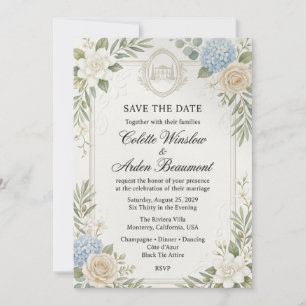 Invitation Gardenias, Roses Neutres, Hortensias Bleus, Olivie