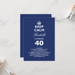 Invitation Gardez le calme Bleu Funny Jalon 40e fête d'annive
