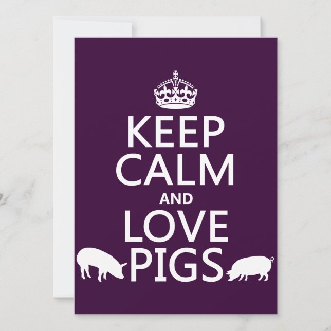Invitation Gardez le calme et les cochons d'amour (toutes les (Devant)