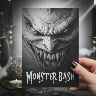 Invitation Gargoyle Ghoul Black & White Halloween Party
