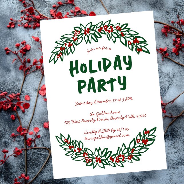 Invitation Garland Wreath Fête de Noël CUSTOM (Garland Wreath Holiday Christmas Party CUSTOM Line Art Minimal Simple Doodle Invitation
)