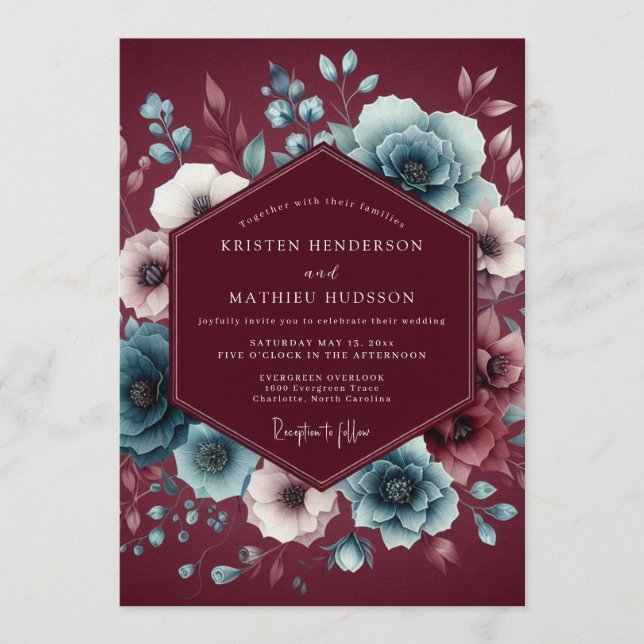 Invitation Garnet Slate Moody Bloom Wedding (Devant)