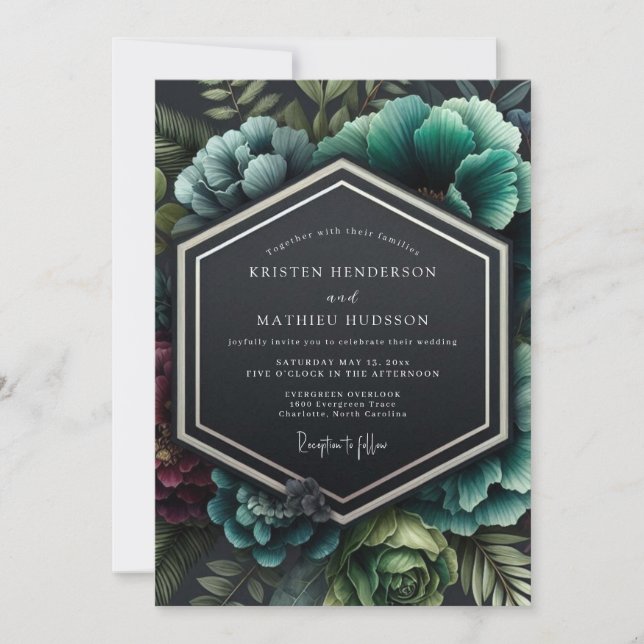Invitation Garnet Teal Chiaroscuro Wedding (Devant)