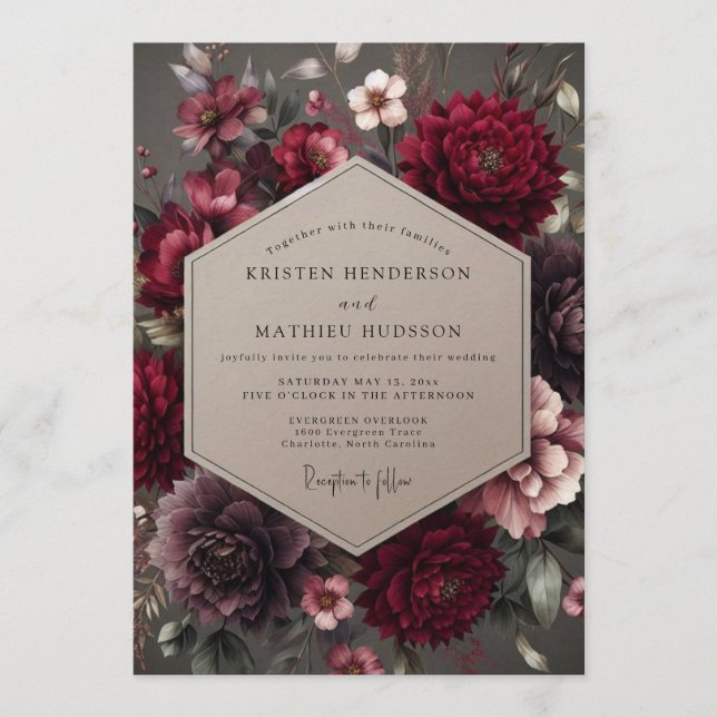 Invitation Garnet Velvet Bloom Wedding (Devant)